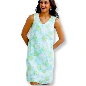 J. Jill Love Linen Sleeveless Coral and Turtle Watercolor Print Dress Petite XS